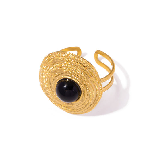 Gold Wire-wrapped Tray and Black Spar Ring