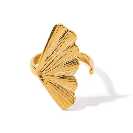 Golden Ginkgo Leaf-shaped Open Ring