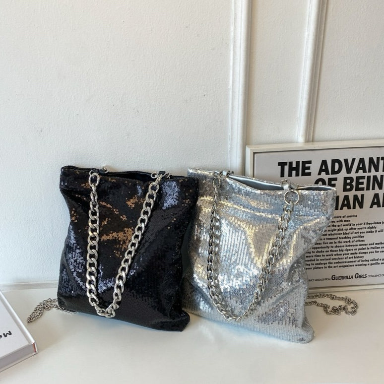 Double-chain Sequined Shoulder Bag