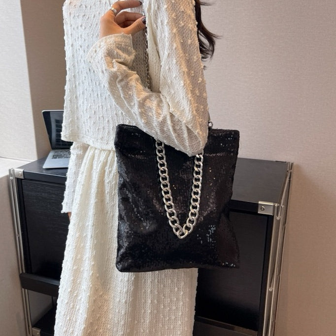 Double-chain Sequined Shoulder Bag