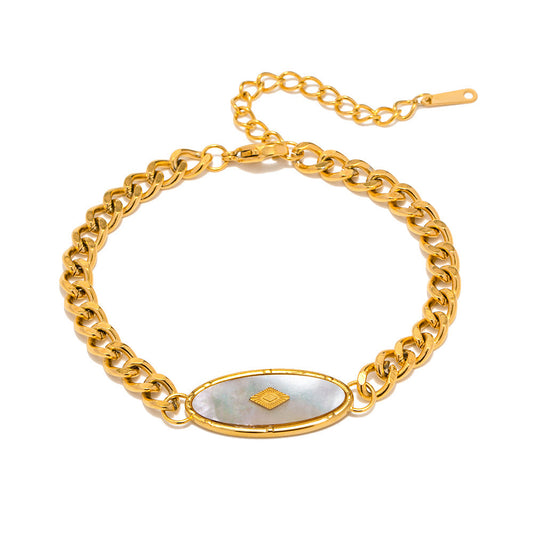 White Mother-of-Pearl Cuban Chain Bracelet