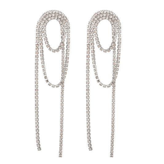 Rhinestones Long Chain Tassel Earrings