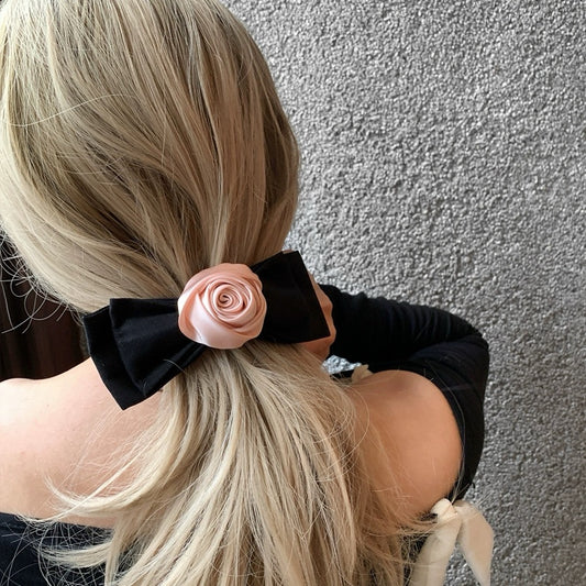 Pink Rose Bow Hair Clip