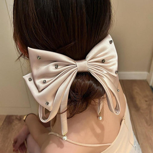 Silk Bow with Rhinestone Hair Clip