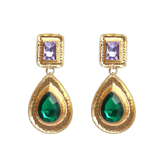 Gold Waterdrop-shaped Alloy Inlaid Crystal Earrings