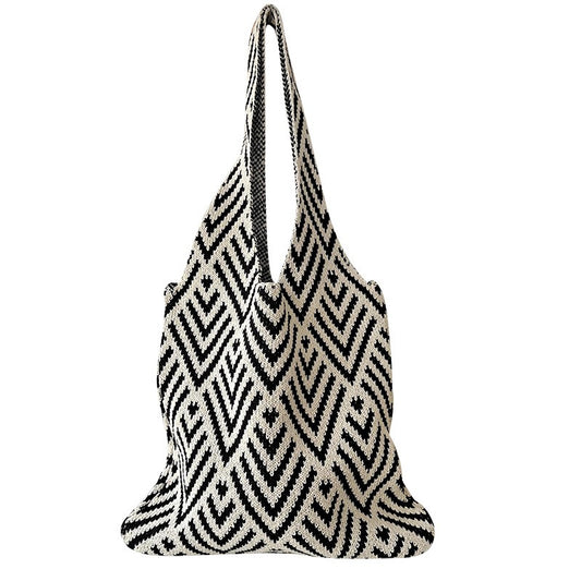 Black&White Pattern Knitted Tote Bag