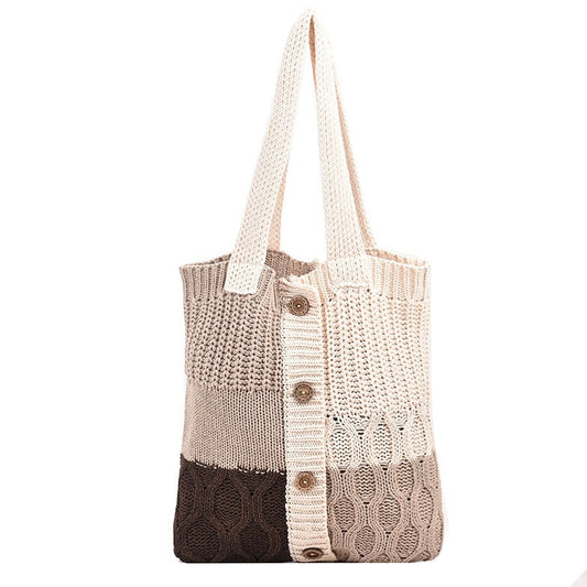Retro Stitching-color Button Knitted Bag