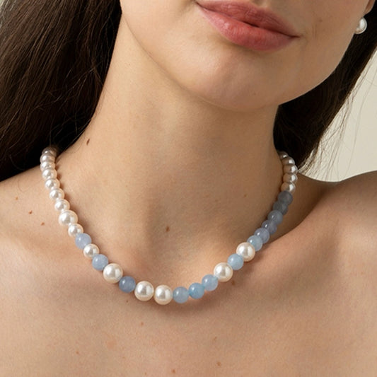 Aquamarine Beads mixed with Pearls Necklace